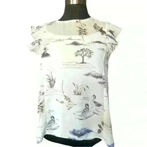 Westmoon Ruffle Sleeve Nature Pattern Blouse - Picture 1 of 11